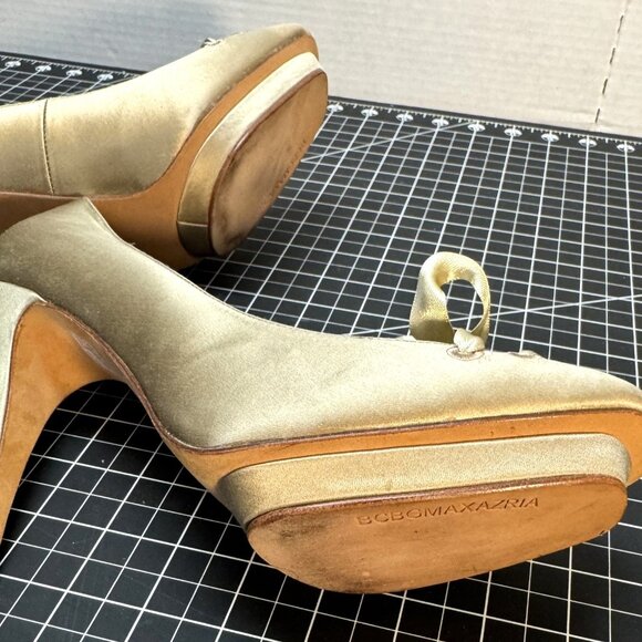 Gold Satin High Heels With Bow Detail & Leather Sole BCBGMaxAzria Size 9 - Picture 8 of 8
